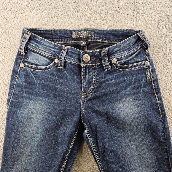 Silver Jeans Womens 26 (28x30) Blue Mod Rise Suki Super Skinny Embroidered - Picture 2 of 16